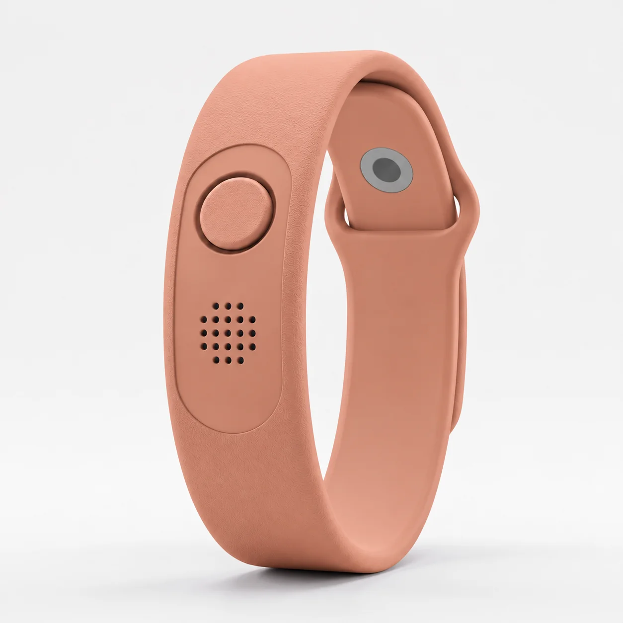 Kaitsa Connect talk-button wristband concept in Coral
